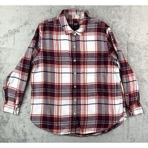 GAP Flannel Shirt Men's XL Buffalo Plaid Button Red Blue Creme